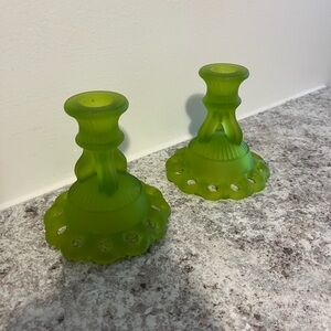 Westmoreland Satin Glass Open Lace Vintage Candlestick Holder MCM